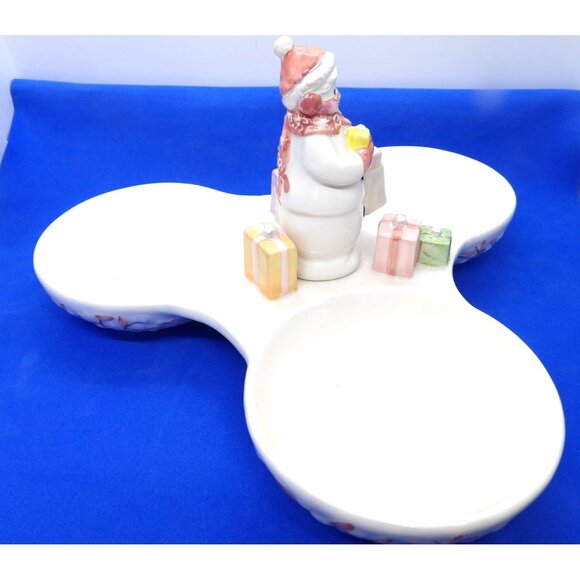 vtg. Avon Christmas Snow Lady Ceramic 3 Part Candy Nut Dish 2nd. Series New - Picture 3 of 5